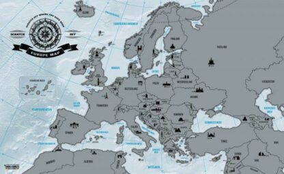 Stírací mapa Evropy Stírací mapa Evropy Deluxe je miláčkem světoběžníků! S touto stírací mapou Evropy ukážeš svoji otevřenost světu a nespoutanou chuť cestovat. Jednou pověšená na zeď mění stále svoji tvář: nejdříve zdánlivě normální